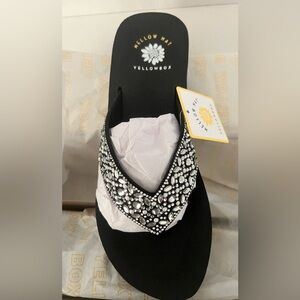 Yellow Box Black Sandals with Sparkling Accents